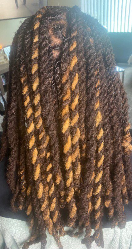 Long two-strand twists styled by Keturah